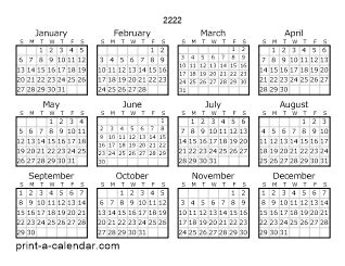 Year 2222 Calendar